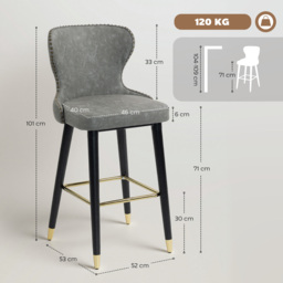 HOMCOM Bar Stools Set of 2, PU Leather Barstools with Back, Footrest and Wood Legs for Kitchen, Counter, Breakfast Bar, Grey - thumbnail 3