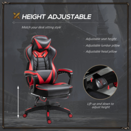 Vinsetto Ergonomic Racing Gaming Chair Office Desk Chair Adjustable Height Recliner with Wheels, Headrest, Lumbar Support, Retractable Footrest, Red - thumbnail 4
