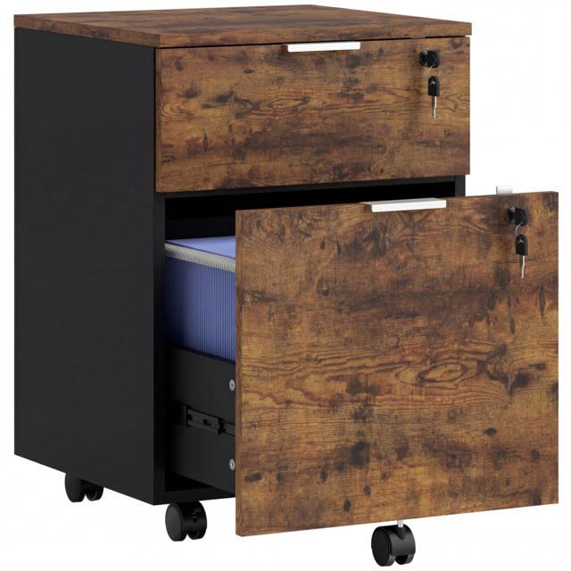 HOMCOM Two-Drawer Lockable Filing Cabinet - Black and Rustic Brown - image 1