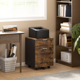 HOMCOM Two-Drawer Lockable Filing Cabinet - Black and Rustic Brown - thumbnail 2