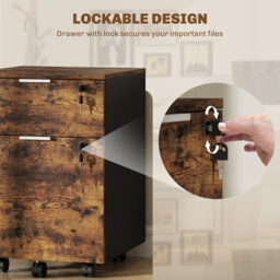 HOMCOM Two-Drawer Lockable Filing Cabinet - Black and Rustic Brown - thumbnail 6
