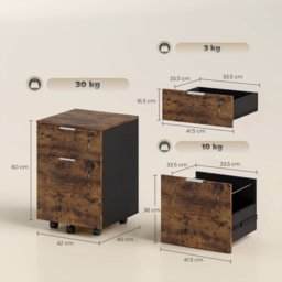 HOMCOM Two-Drawer Lockable Filing Cabinet - Black and Rustic Brown - thumbnail 3