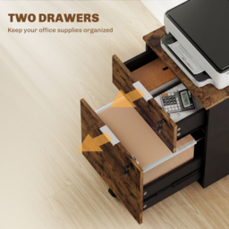 HOMCOM Two-Drawer Lockable Filing Cabinet - Black and Rustic Brown - thumbnail 4