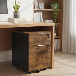 HOMCOM Two-Drawer Lockable Filing Cabinet - Black and Rustic Brown - thumbnail 9