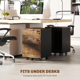 HOMCOM Two-Drawer Lockable Filing Cabinet - Black and Rustic Brown - thumbnail 8