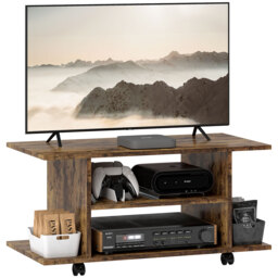 HOMCOM Modern TV Cabinet Stand Storage Shelves Table Mobile Bedroom Furniture Bookshelf Bookcase Rustic Brown - Aosom UK - thumbnail 1