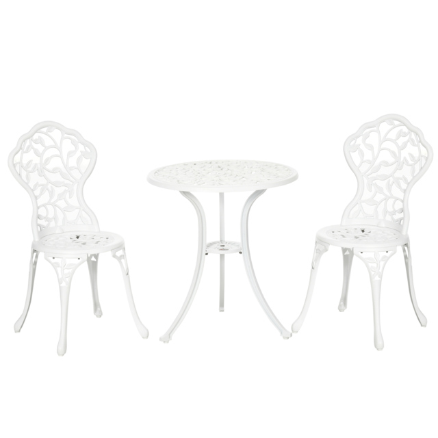Outsunny 3 Pcs Aluminium Bistro Set Garden Furniture Dining Table Chairs Antique Outdoor Seat Patio Seater White - Aosom UK - image 1