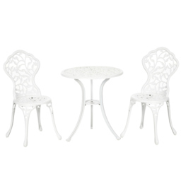 Outsunny 3 Pcs Aluminium Bistro Set Garden Furniture Dining Table Chairs Antique Outdoor Seat Patio Seater White - Aosom UK