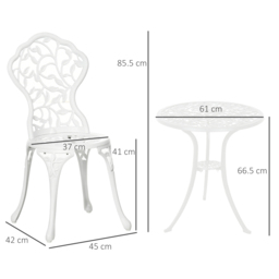 Outsunny 3 Pcs Aluminium Bistro Set Garden Furniture Dining Table Chairs Antique Outdoor Seat Patio Seater White - Aosom UK - thumbnail 3