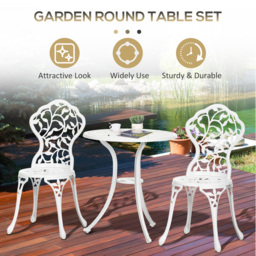 Outsunny 3 Pcs Aluminium Bistro Set Garden Furniture Dining Table Chairs Antique Outdoor Seat Patio Seater White - Aosom UK - thumbnail 5