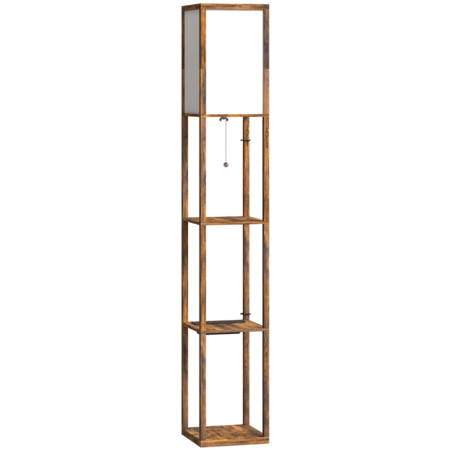 HOMCOM Floor Lamp with Shelves, 4 Layer Standing Lamp with USB Ports, 3 Colour Temperature, Rustic Brown - image 1