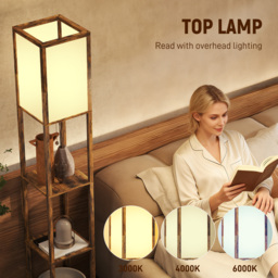 HOMCOM Floor Lamp with Shelves, 4 Layer Standing Lamp with USB Ports, 3 Colour Temperature, Rustic Brown - thumbnail 6