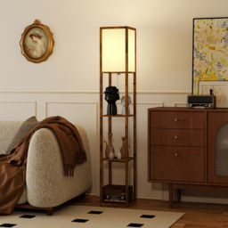 HOMCOM Floor Lamp with Shelves, 4 Layer Standing Lamp with USB Ports, 3 Colour Temperature, Rustic Brown - thumbnail 8