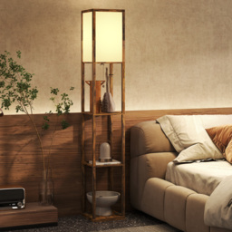 HOMCOM Floor Lamp with Shelves, 4 Layer Standing Lamp with USB Ports, 3 Colour Temperature, Rustic Brown - thumbnail 9
