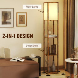 HOMCOM Floor Lamp with Shelves, 4 Layer Standing Lamp with USB Ports, 3 Colour Temperature, Rustic Brown - thumbnail 4