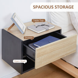 HOMCOM Floating Bedside Table Set of 2, Wall Mounted Bedside Cabinet with Drawer and Open Shelf, Modern Nightstand for Bedroom, 46 x 30 x 30 cm, Oak Tone - thumbnail 5