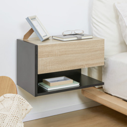 HOMCOM Floating Bedside Table Set of 2, Wall Mounted Bedside Cabinet with Drawer and Open Shelf, Modern Nightstand for Bedroom, 46 x 30 x 30 cm, Oak Tone - thumbnail 8