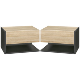 HOMCOM Floating Bedside Table Set of 2, Wall Mounted Bedside Cabinet with Drawer and Open Shelf, Modern Nightstand for Bedroom, 46 x 30 x 30 cm, Oak Tone - thumbnail 1