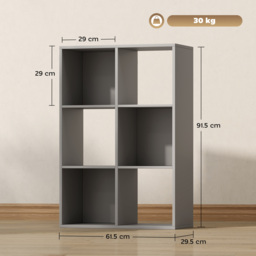 HOMCOM 6-Cube Bookshelf - Light Grey - thumbnail 3