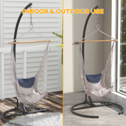 Outsunny Hanging Hammock Chair Stand with Round Base, C Hanging Swing Stand Frame for Swing/Egg/Hammock Chair, Indoor & Outdoor, Heavy Duty 330 lbs, Black - thumbnail 5