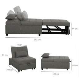HOMCOM 4-in-1 Single Sofa Sleeper Chair with 3-position Adjustable Back Compact Guest Sofa Bed with Dual Side Storage Pockets - Dark Grey - Aosom UK - thumbnail 3