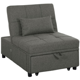 HOMCOM 4-in-1 Single Sofa Sleeper Chair with 3-position Adjustable Back Compact Guest Sofa Bed with Dual Side Storage Pockets - Dark Grey - Aosom UK