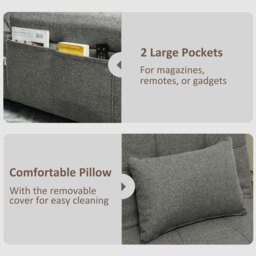 HOMCOM 4-in-1 Single Sofa Sleeper Chair with 3-position Adjustable Back Compact Guest Sofa Bed with Dual Side Storage Pockets - Dark Grey - Aosom UK - thumbnail 8