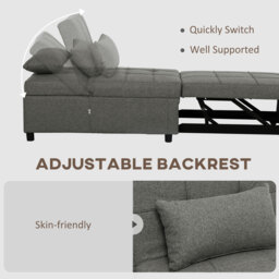 HOMCOM 4-in-1 Single Sofa Sleeper Chair with 3-position Adjustable Back Compact Guest Sofa Bed with Dual Side Storage Pockets - Dark Grey - Aosom UK - thumbnail 6