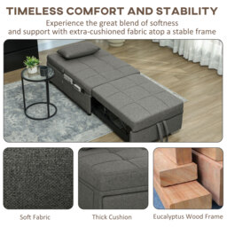 HOMCOM 4-in-1 Single Sofa Sleeper Chair with 3-position Adjustable Back Compact Guest Sofa Bed with Dual Side Storage Pockets - Dark Grey - Aosom UK - thumbnail 7