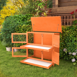 Pawhut Wooden Rabbit Hutch 2 Tiers Bunny House Rabbit Cage w/ Slide-Out Tray and Hinged Opening Roof Small Animal House for Indoor - Aosom UK - thumbnail 8