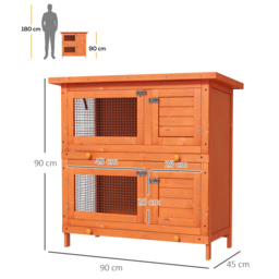 Pawhut Wooden Rabbit Hutch 2 Tiers Bunny House Rabbit Cage w/ Slide-Out Tray and Hinged Opening Roof Small Animal House for Indoor - Aosom UK - thumbnail 3
