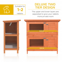 Pawhut Wooden Rabbit Hutch 2 Tiers Bunny House Rabbit Cage w/ Slide-Out Tray and Hinged Opening Roof Small Animal House for Indoor - Aosom UK - thumbnail 6