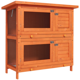 Pawhut Wooden Rabbit Hutch 2 Tiers Bunny House Rabbit Cage w/ Slide-Out Tray and Hinged Opening Roof Small Animal House for Indoor - Aosom UK - thumbnail 1