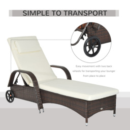 Outsunny Adjustable Rattan Sun Lounger Garden Recliner Bed Reclining Chair w/ Removable Headrest & Thickened Cushion, Brown - thumbnail 7