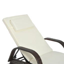 Outsunny Adjustable Rattan Sun Lounger Garden Recliner Bed Reclining Chair w/ Removable Headrest & Thickened Cushion, Brown - thumbnail 8