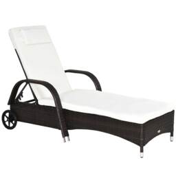 Outsunny Adjustable Rattan Sun Lounger Garden Recliner Bed Reclining Chair w/ Removable Headrest & Thickened Cushion, Brown