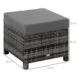 Outsunny Rattan Footstool Wicker Ottoman with Padded Seat Cushion Outdoor Patio Furniture for Backyard Garden Poolside Living Room 50x50x35cm Grey - thumbnail 3