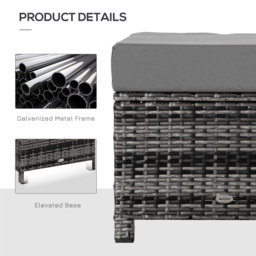 Outsunny Rattan Footstool Wicker Ottoman with Padded Seat Cushion Outdoor Patio Furniture for Backyard Garden Poolside Living Room 50x50x35cm Grey - thumbnail 7