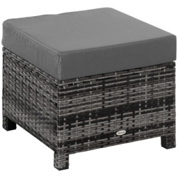 Outsunny Rattan Footstool Wicker Ottoman with Padded Seat Cushion Outdoor Patio Furniture for Backyard Garden Poolside Living Room 50x50x35cm Grey - thumbnail 1