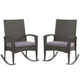 Outsunny Outdoor PE Rattan Rocking Chair Set of 2, Garden Rocking Chair Set with Armrest and Cushion, Grey - Aosom UK