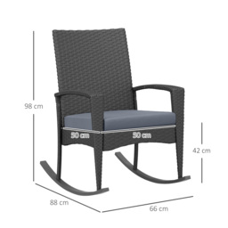 Outsunny Outdoor PE Rattan Rocking Chair Set of 2, Garden Rocking Chair Set with Armrest and Cushion, Grey - Aosom UK - thumbnail 3