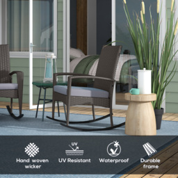 Outsunny Outdoor PE Rattan Rocking Chair Set of 2, Garden Rocking Chair Set with Armrest and Cushion, Grey - Aosom UK - thumbnail 4