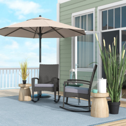 Outsunny Outdoor PE Rattan Rocking Chair Set of 2, Garden Rocking Chair Set with Armrest and Cushion, Grey - Aosom UK - thumbnail 2