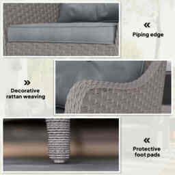 Outsunny Rattan Garden Chairs Set of 2, Outdoor Rattan Chairs with Cushions, Armrests and High Back, PE Wicker Garden Armchair with Steel Frame for Balcony, Porch, Light Grey - thumbnail 7