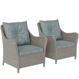 Outsunny Rattan Garden Chairs Set of 2, Outdoor Rattan Chairs with Cushions, Armrests and High Back, PE Wicker Garden Armchair with Steel Frame for Balcony, Porch, Light Grey - thumbnail 1
