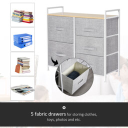 HOMCOM 5 Drawer Linen Storage Chest Home Organisation w/ Shelf Handles Metal Frame Adjustable Feet Hallway Home Dresser Grey - Aosom UK - thumbnail 5