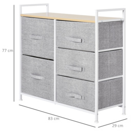 HOMCOM 5 Drawer Linen Storage Chest Home Organisation w/ Shelf Handles Metal Frame Adjustable Feet Hallway Home Dresser Grey - Aosom UK - thumbnail 3