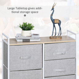 HOMCOM 5 Drawer Linen Storage Chest Home Organisation w/ Shelf Handles Metal Frame Adjustable Feet Hallway Home Dresser Grey - Aosom UK - thumbnail 4