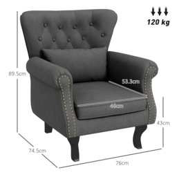 HOMCOM Chesterfield-style Accent Chair, Tufted Wingback Armchair with Pillow, Naihead Trim for Living Room, Bedroom, Cat Scratch Anti, Dark Grey - Aosom UK - thumbnail 3