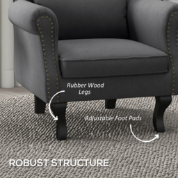 HOMCOM Chesterfield-style Accent Chair, Tufted Wingback Armchair with Pillow, Naihead Trim for Living Room, Bedroom, Cat Scratch Anti, Dark Grey - Aosom UK - thumbnail 6